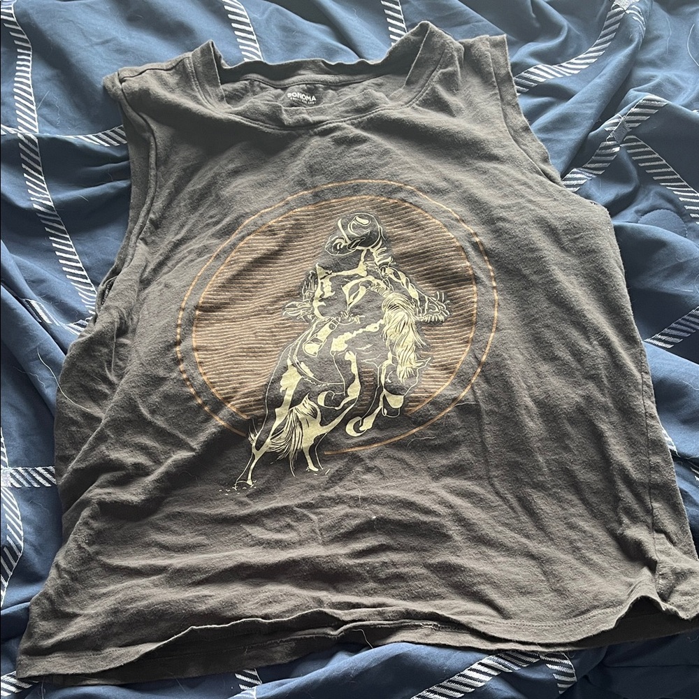 Graphic Sleeveless Top with Horse Design